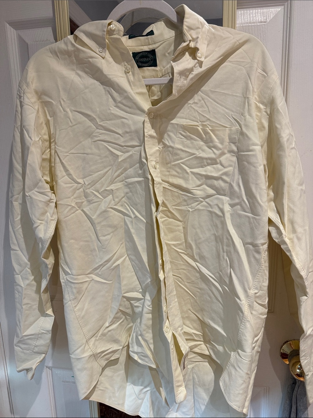 Men's Long-Sleeve Cream Button-Down Shirt